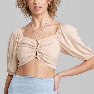 Puff Sleeve Woven Crop Top